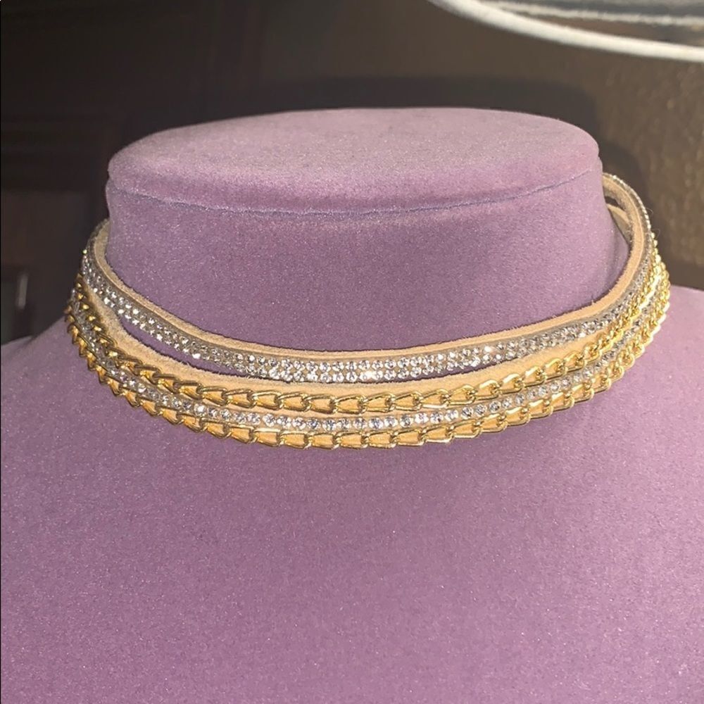 Faux suede rhinestone choker